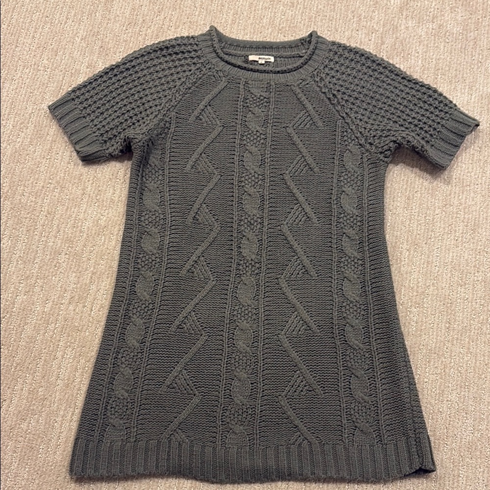 Cable Knit Short Sleeve Sweater Dress